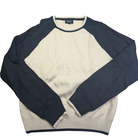 Monrow Womens Raglan Long Sleeve Sweater Cream & Navy Colorblock Small - Picture 1 of 8